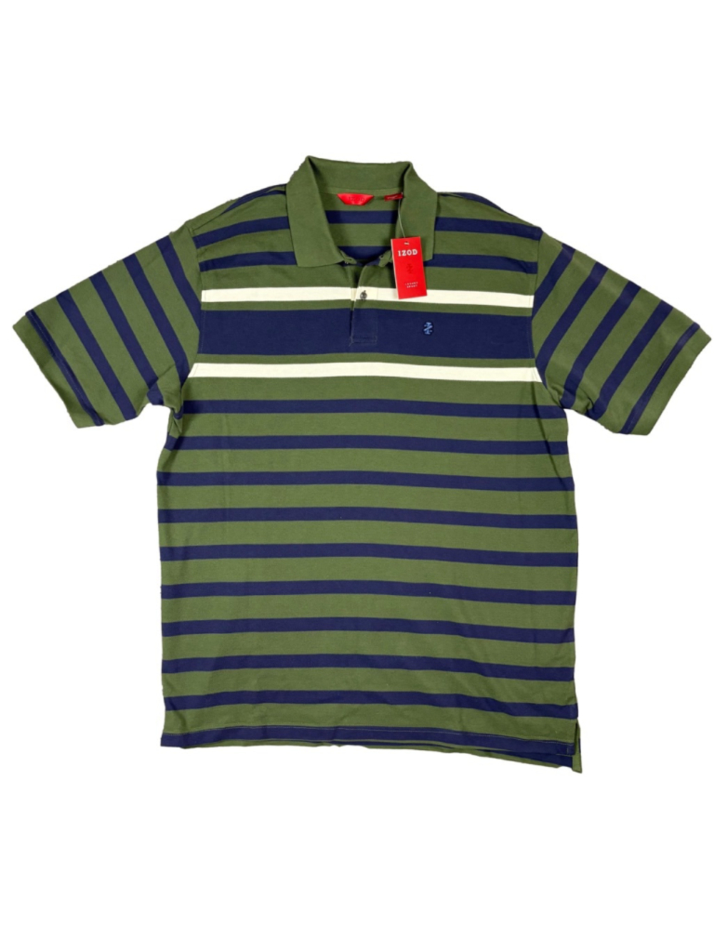Mens XL IZOD Polo Shirt Striped Green Blue Short Sleeve NWT Cotton